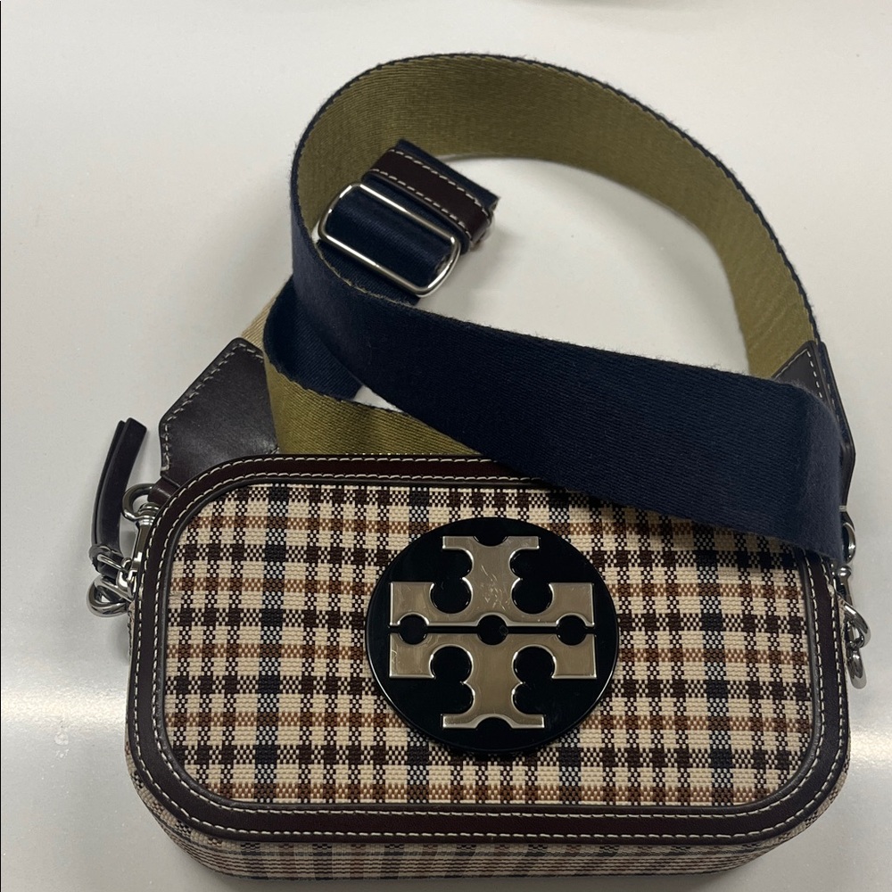 Tory Burch - plaid mini miller purse! Brown, beige  and navy!